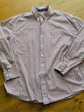 Men's Button-Down Check Shirt - orange & navy